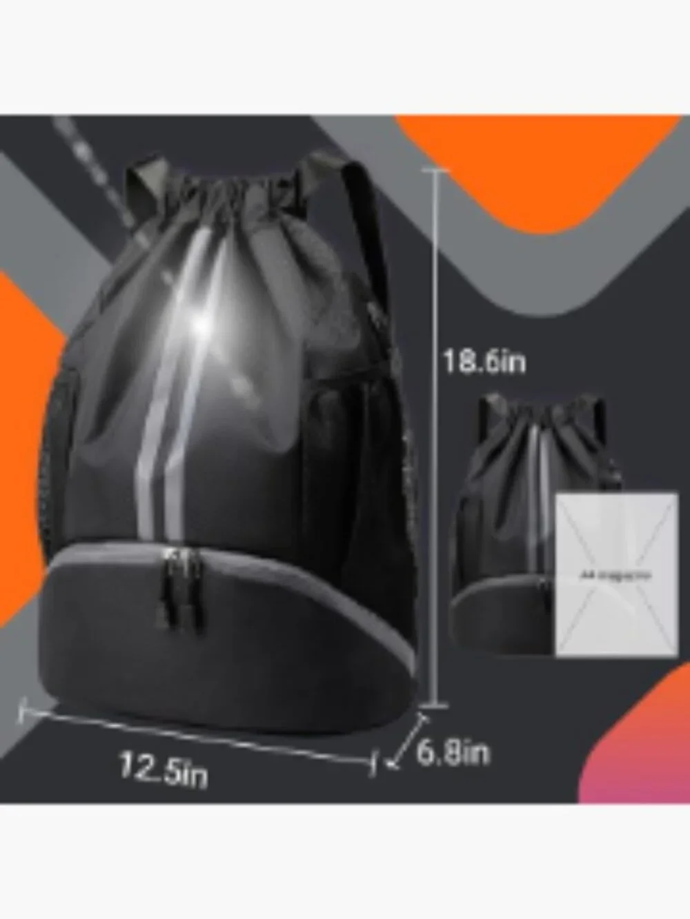 Waterproof Drawstring Gym Sack with Shoe Compartment Wet Dry Separation